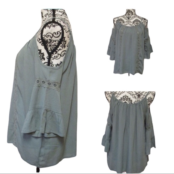 🔴 Romeo & Juliette Couture Sage Green Cold Shoulder Top NWT - Picture 7 of 9